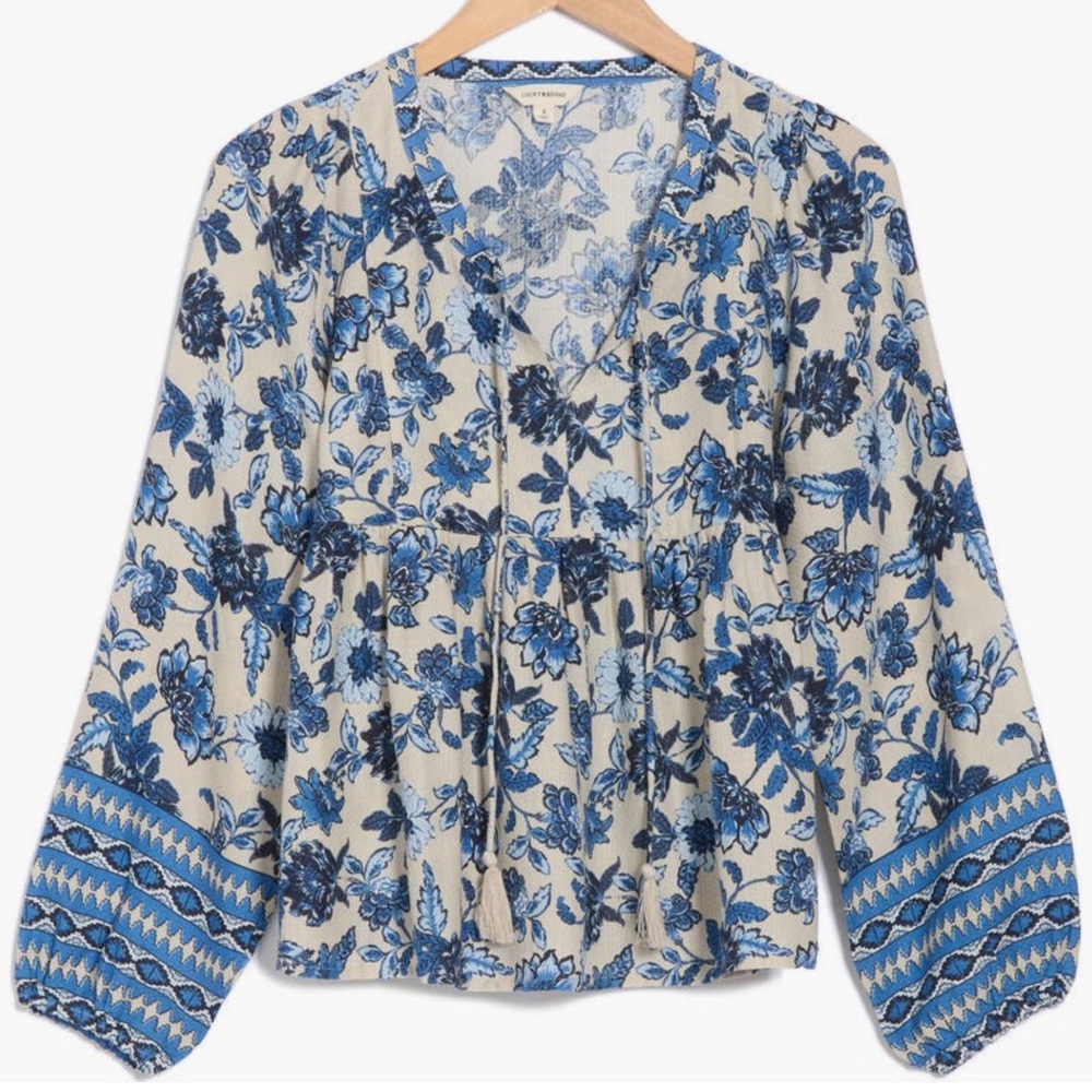 Lucky Brand split neck peasant top (small)